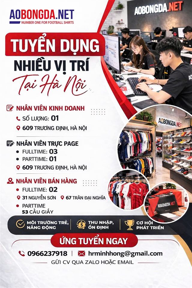AOBONGDA.NET Tuyển Dụng Nhiều Vị Trí Tại Hà Nội – Cơ Hội Làm Việc Trong Môi Trường Thể Thao Năng Động