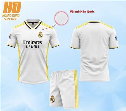 Áo Bóng Đá Real Madrid Trắng Viền Vàng 2023-2024