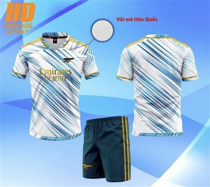 Áo Bóng Đá CLB Arsenal Trắng Kẻ Xanh 2023-2024