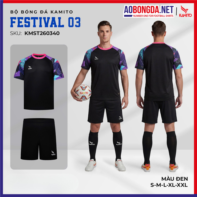 Áo Bóng Đá Không Logo Kamito Festival 3 Đen