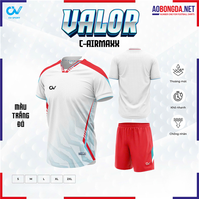 Áo Bóng Đá Không Logo CV Valor Trắng Đỏ