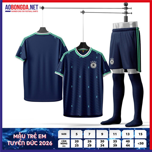 Áo Bóng Đá Đội Tuyển Đức Trẻ Em Xanh Đen World Cup 2026-2027