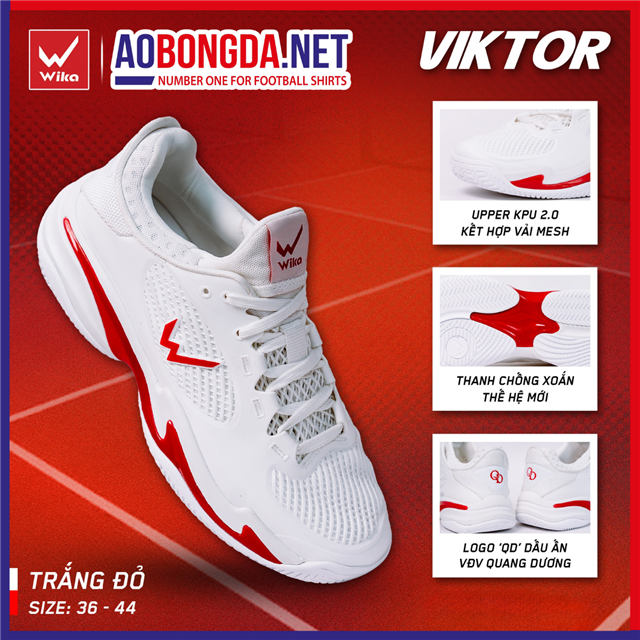 Giày Thể Thao Wika Viktor Trắng Đỏ