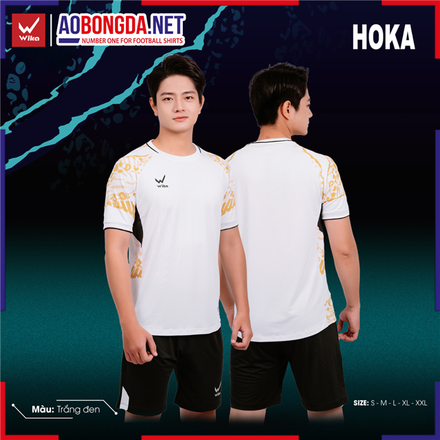 Áo Bóng Đá Không Logo Wika Hoka Trắng Đen