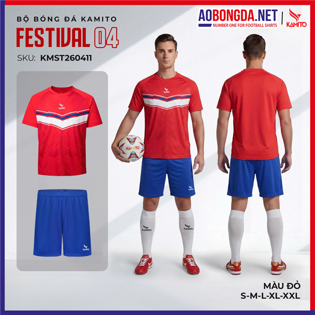 Áo Bóng Đá Không Logo Kamito Festival 4 Đỏ