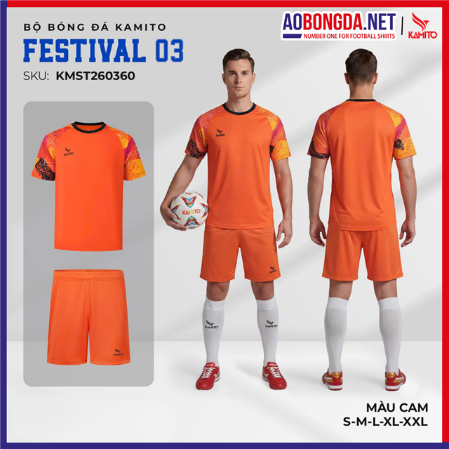 Áo Bóng Đá Không Logo Kamito Festival 3 Cam
