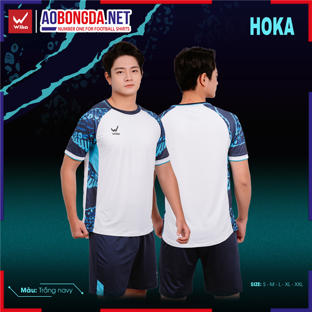 Áo Bóng Đá Không Logo Wika Hoka Trắng Navy