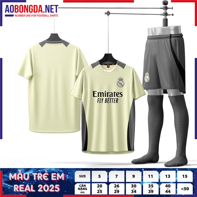 Áo Bóng Đá Câu Lạc Bộ Real Madrid Trẻ Em HD Kem 2024-2025