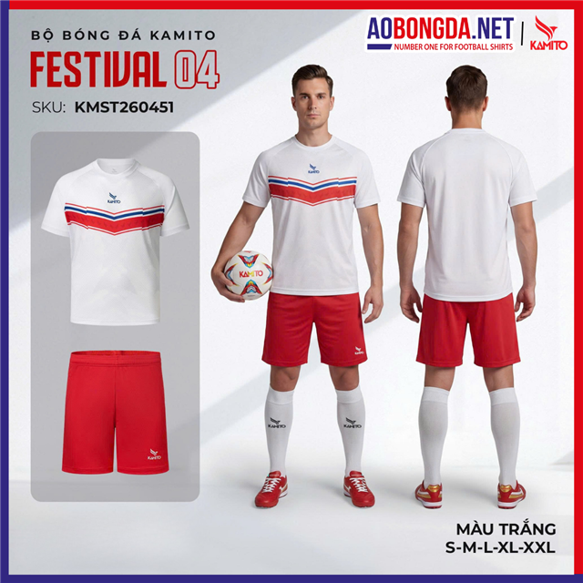 Áo Bóng Đá Không Logo Kamito Festival 4 Trắng
