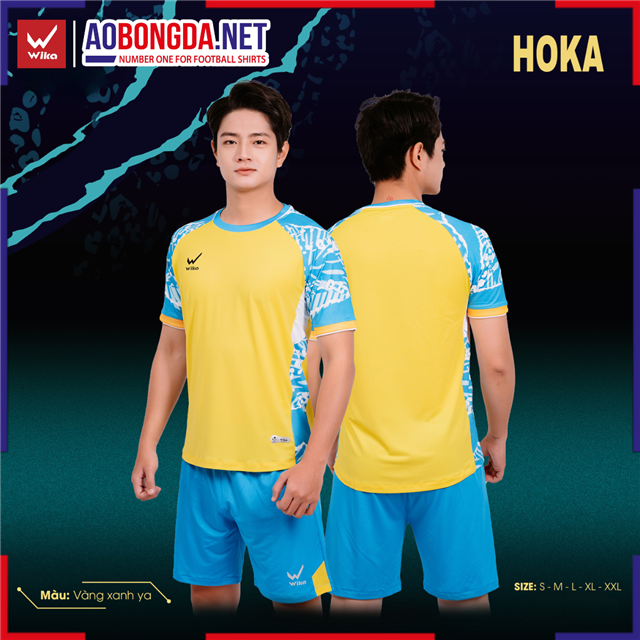 Áo Bóng Đá Không Logo Wika Hoka Vàng Xanh Ya