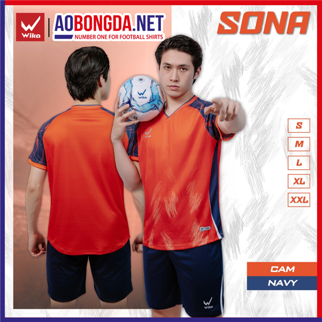 Áo Bóng Đá Không Logo Wika Sona Cam - Navy