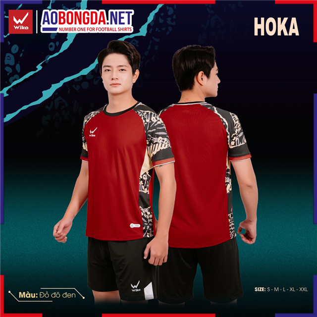 Áo Bóng Đá Không Logo Wika Hoka Đỏ Đô Đen