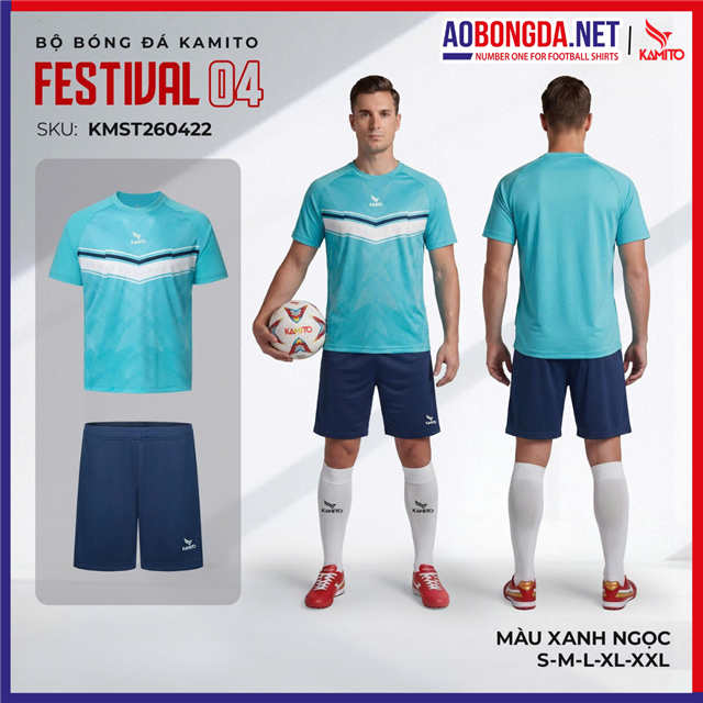 Áo Bóng Đá Không Logo Kamito Festival 4 Xanh Ngọc