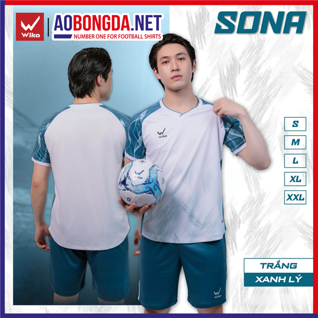 Áo Bóng Đá Không Logo Wika Sona Trắng - Xanh Lý