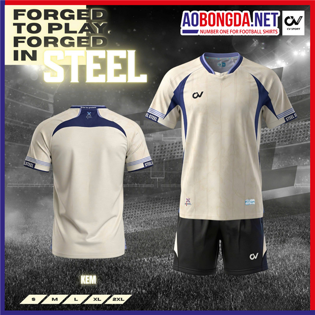 Áo Bóng Đá Không Logo CV Steel Kem