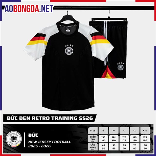 Áo Bóng Đá Đội Tuyển Đức Đen Retro 2025-2026