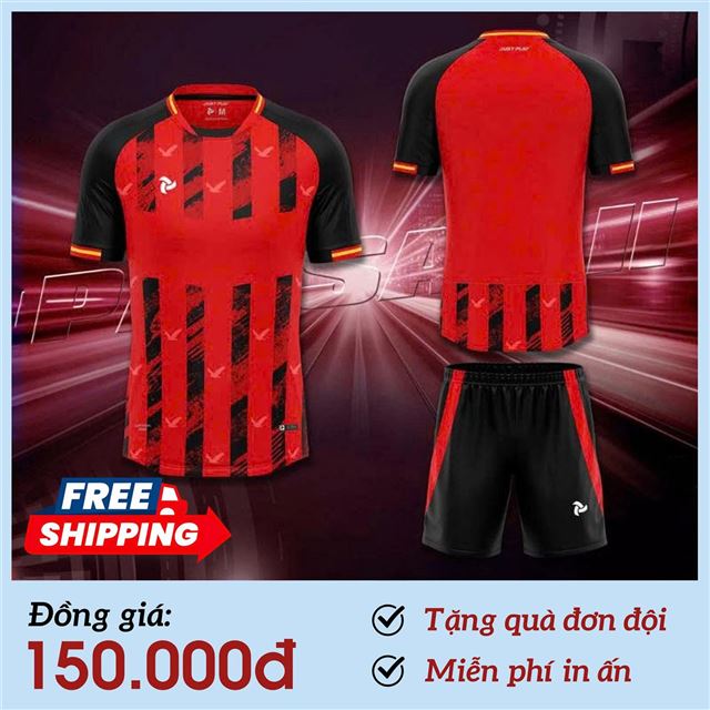 [Free IN + SHIP + QUÀ] Áo Bóng Đá Không Logo Justplay Passat II Đỏ Đen