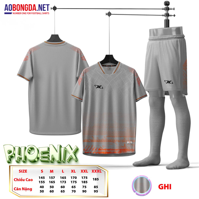 Bộ Bóng Đá Không Logo HD Phoenix Xám