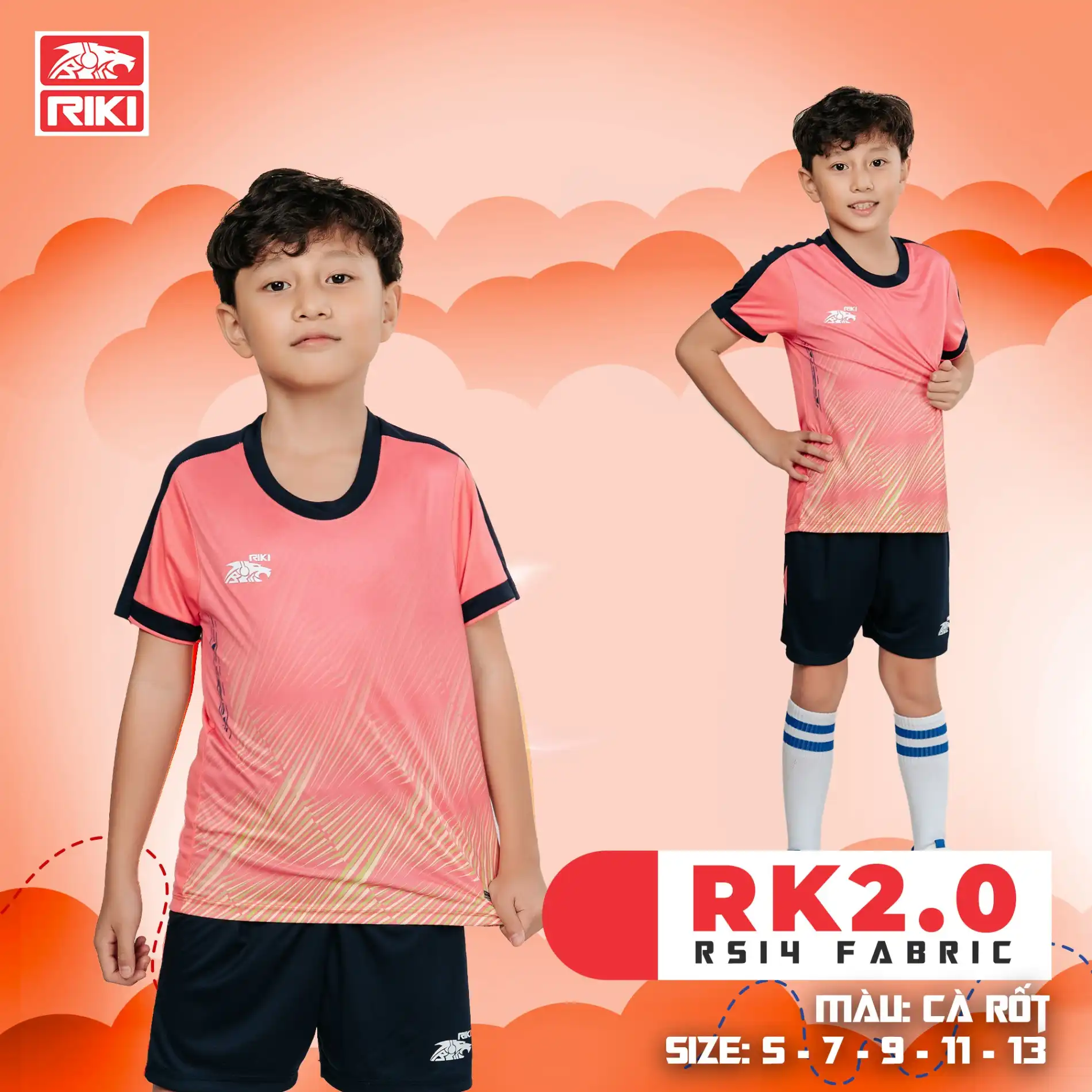 Áo Bóng Đá Trẻ Em Không Logo Riki Rk2.0 Cà Rốt