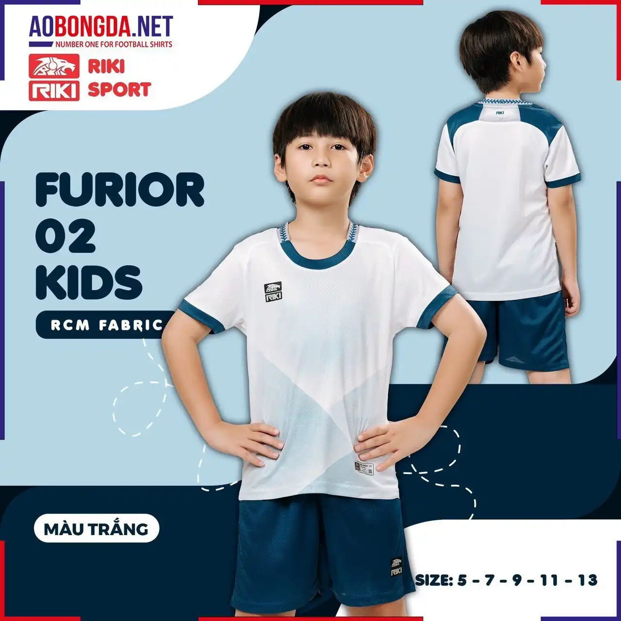 Áo Bóng Đá Không Logo Riki Furior 2 Trẻ Em Trắng