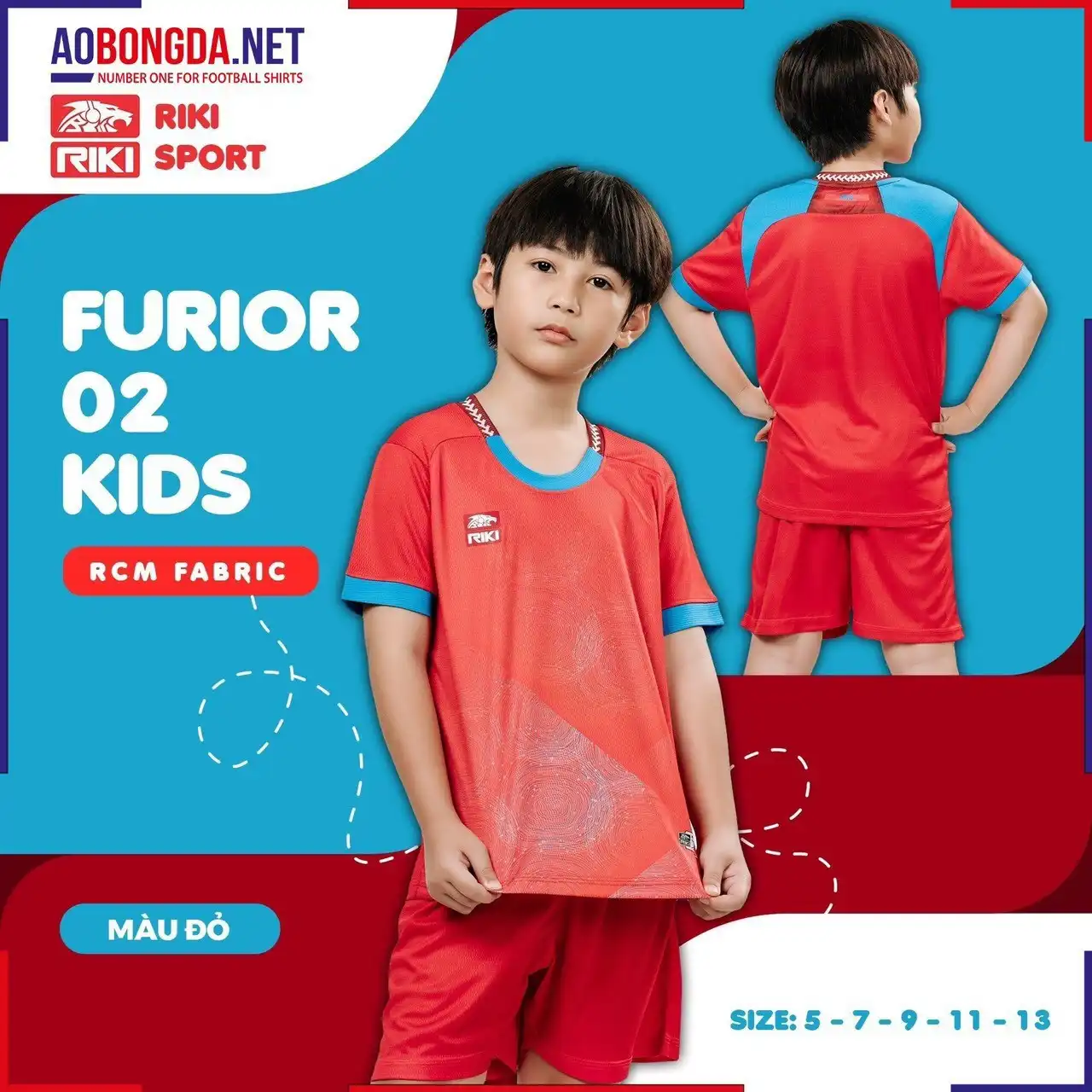 Áo Bóng Đá Không Logo Riki Furior 2 Trẻ Em Đỏ