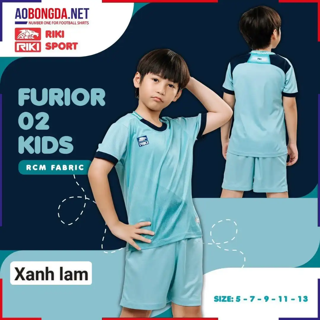 Áo Bóng Đá Không Logo Riki Furior 2 Trẻ Em Xanh Lam