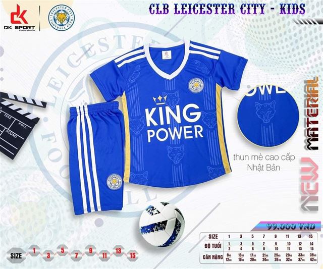 Bộ Quần Áo bóng đá trẻ em CLB Leicester City Xanh Bích 2023-2024