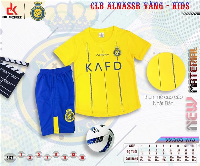 Bộ Quần Áo bóng đá trẻ em CLB Al Nassr Vàng 2023-2024