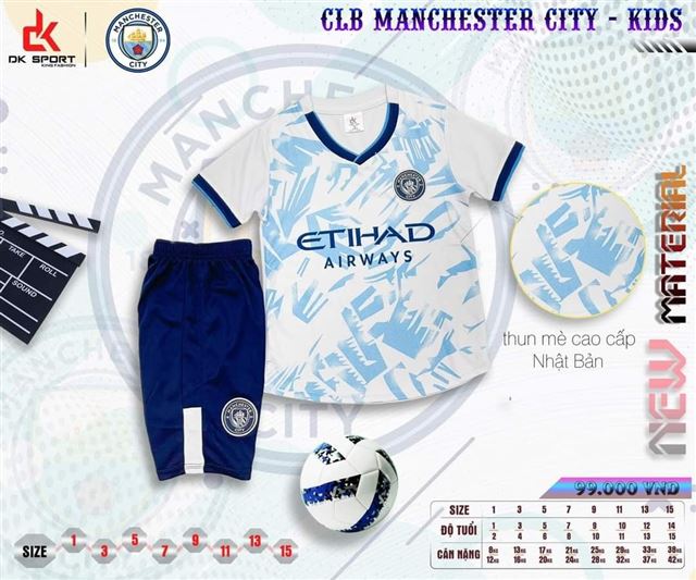 Bộ Quần Áo bóng đá trẻ em CLB Man City Trắng Loang 2023-2024