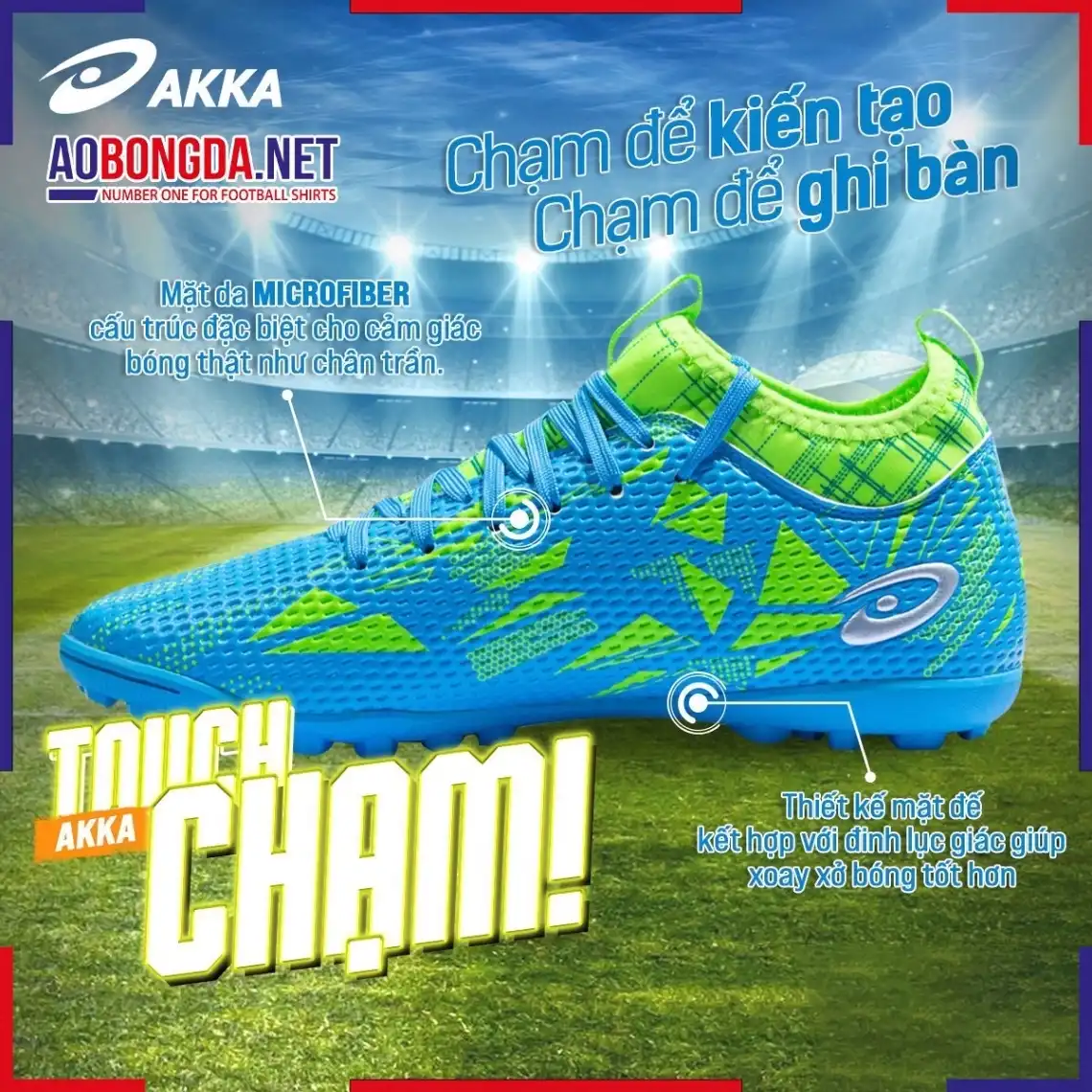 Giày Bóng Đá Akka Touch I Màu Xanh Da