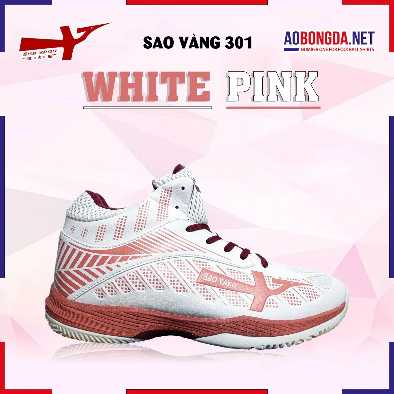 [SALE] Giày Bóng Chuyền Sao Vàng 301 Trắng Hồng