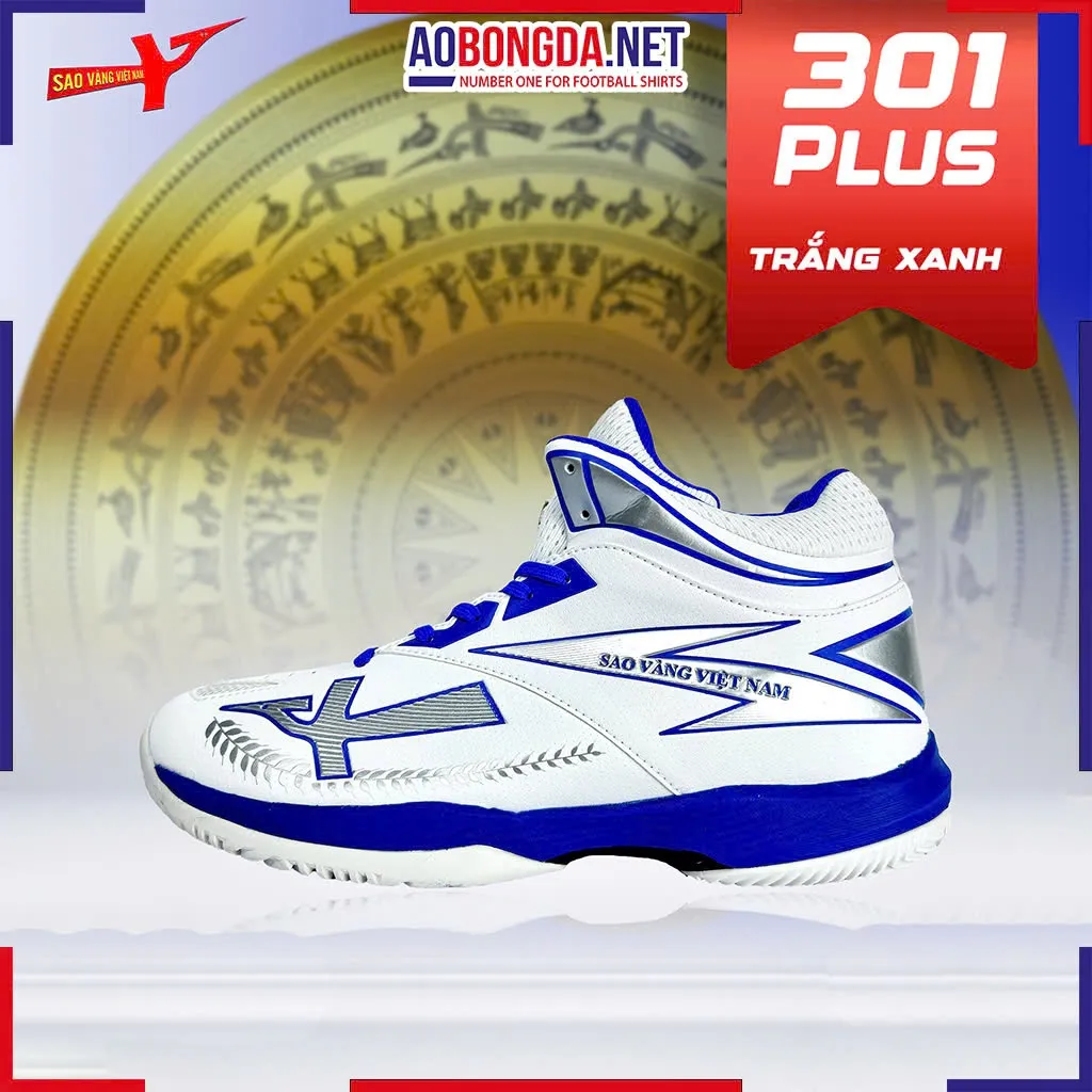 [SALE] Giày Bóng Chuyền Sao Vàng 301 Plus Trắng Xanh