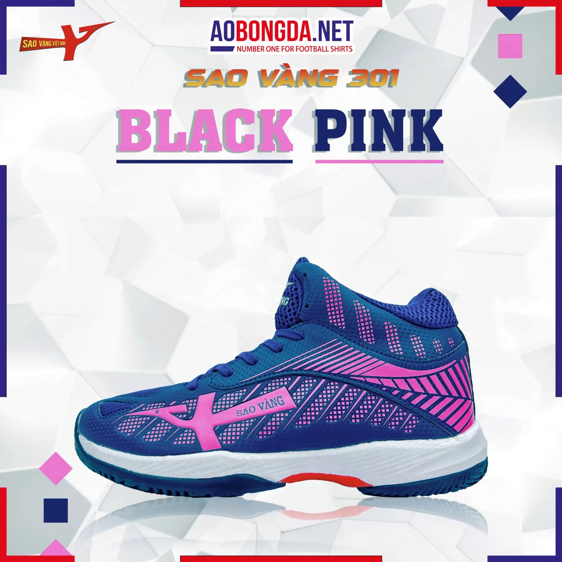 [SALE] Giày Bóng Chuyền Sao Vàng 301 Đen Hồng