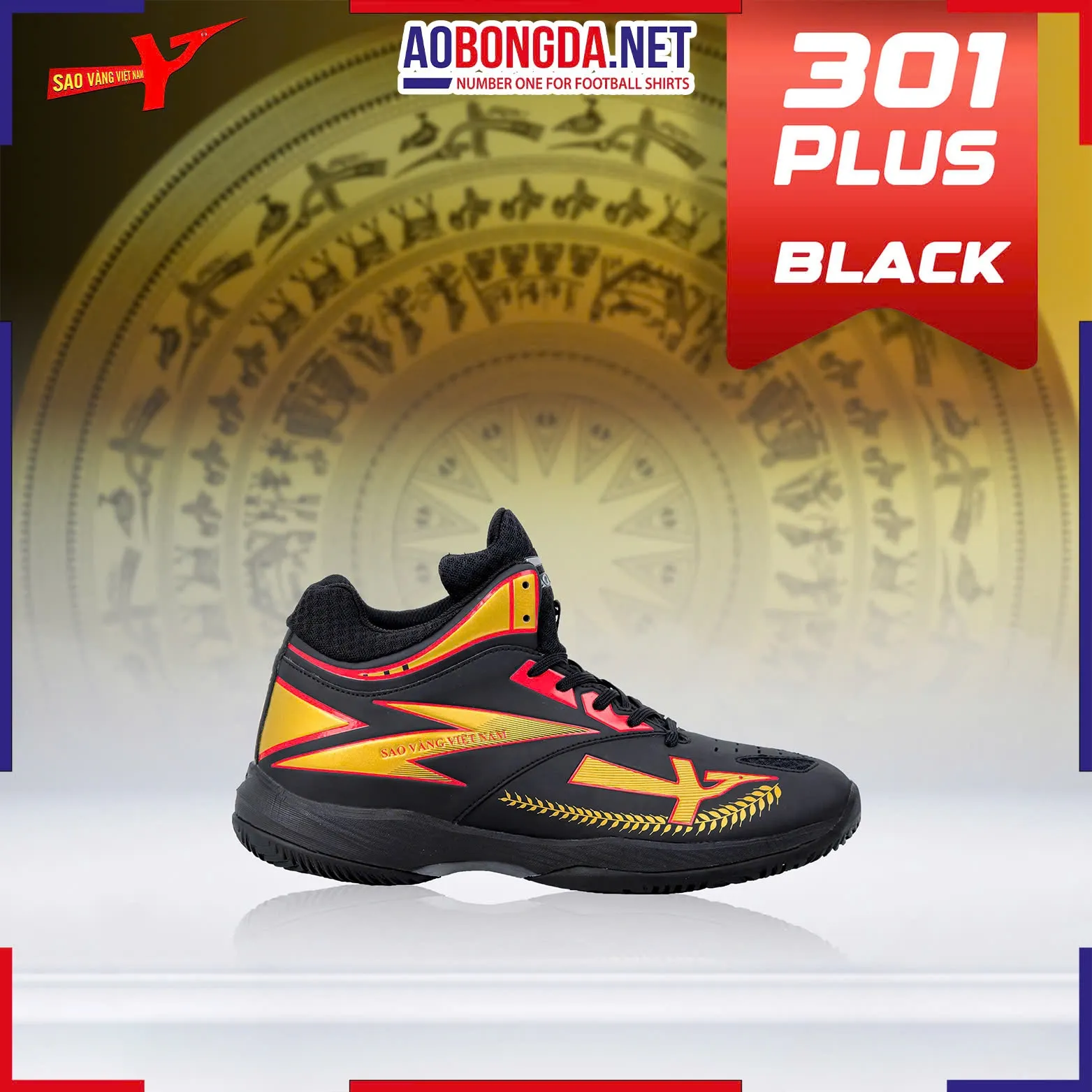 [SALE] Giày Bóng Chuyền Sao Vàng 301 Plus Đen Đế Đen
