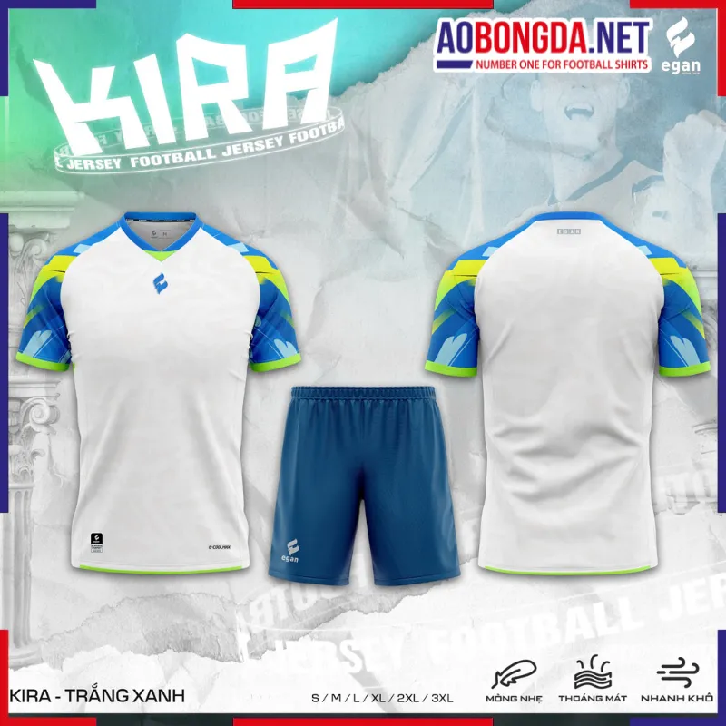 Áo Bóng Đá Không Logo CP Egan Kira Trắng Xanh