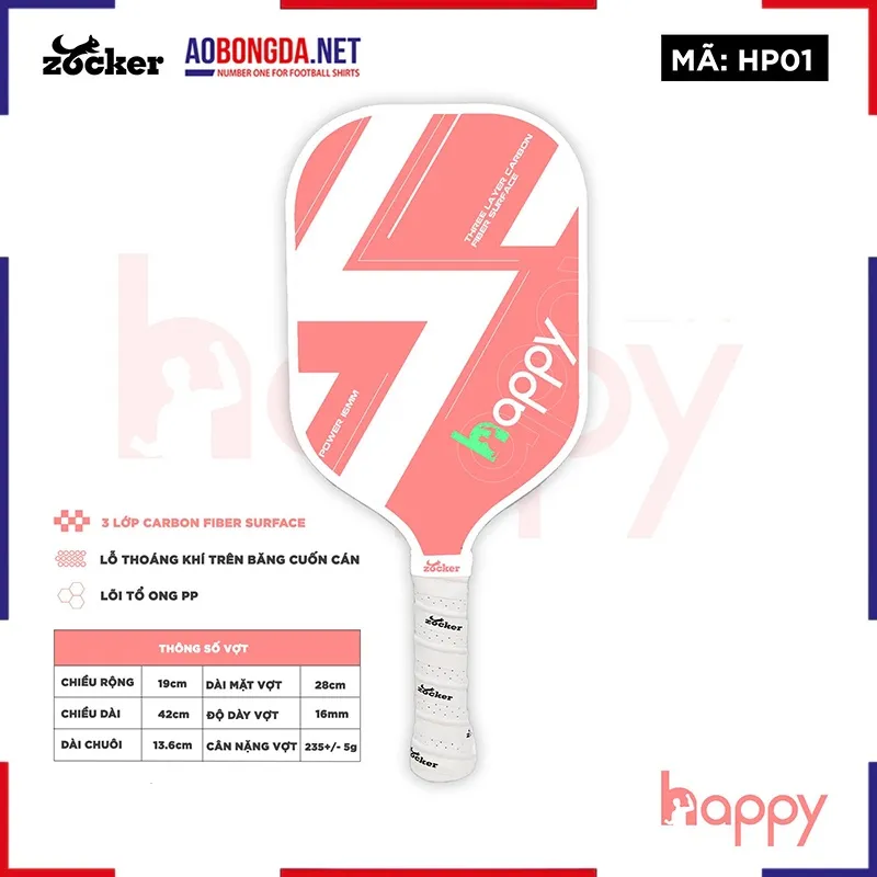 Vợt Pickleball Zocker HP01 Standard-Thunder Hồng