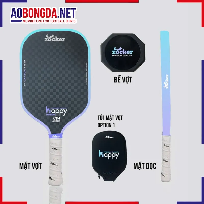 Vợt Pickleball Zocker Happy HP3 Premium Quality Blue Gradient