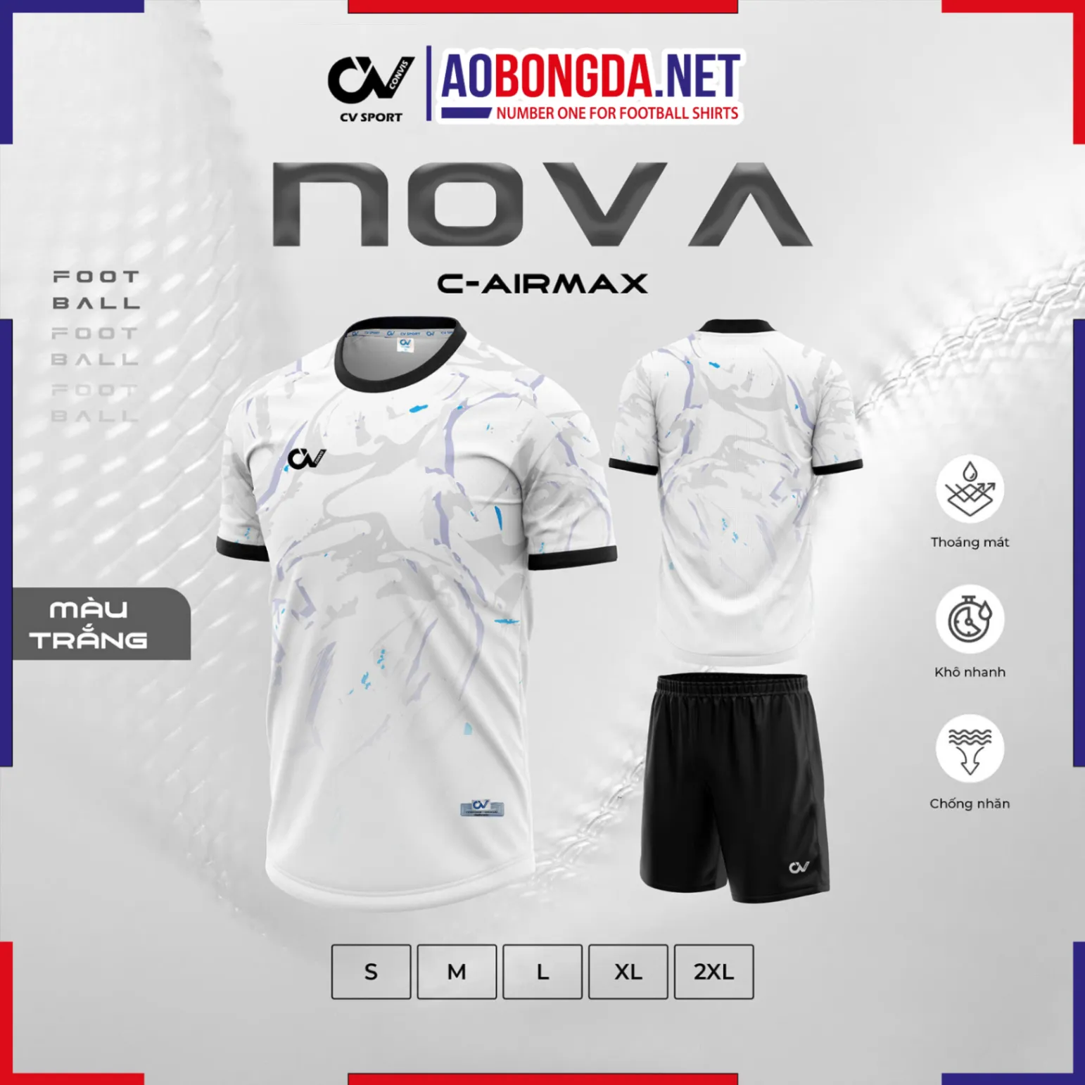 Áo Bóng Đá Không Logo CV Nova Trắng