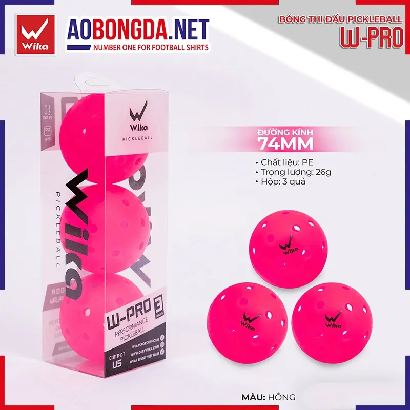 Hộp 3 Quả Bóng Thi Đấu Pickleball Wika W-Pro 40L Hồng