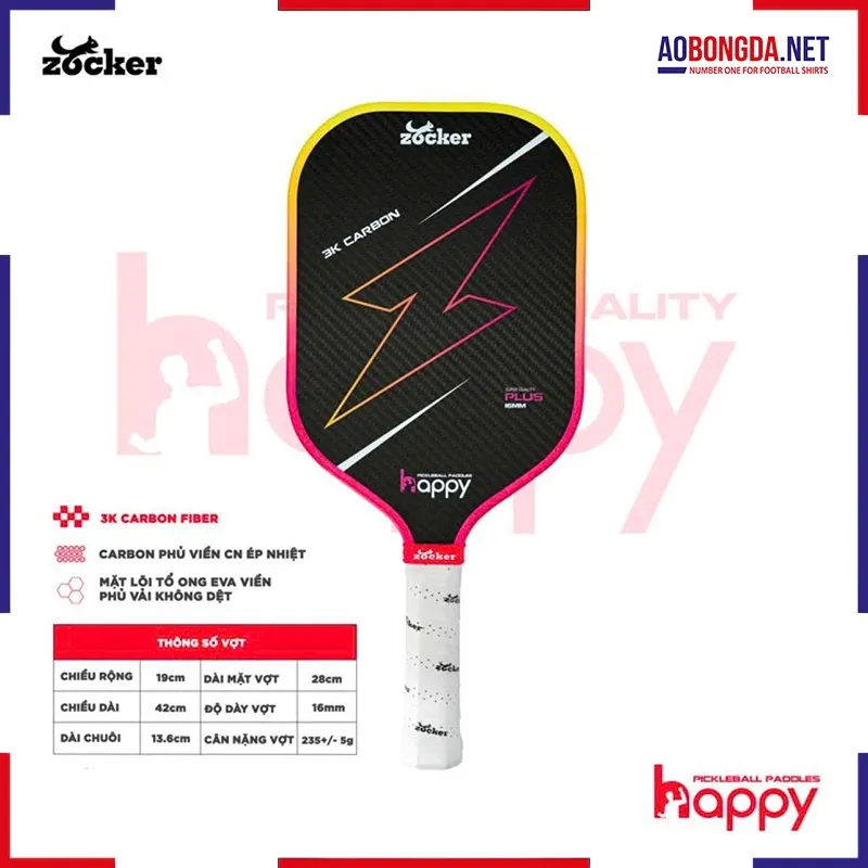Vợt Pickleball Zocker HP02 Plus Super Quality Pink Yellow Gradient