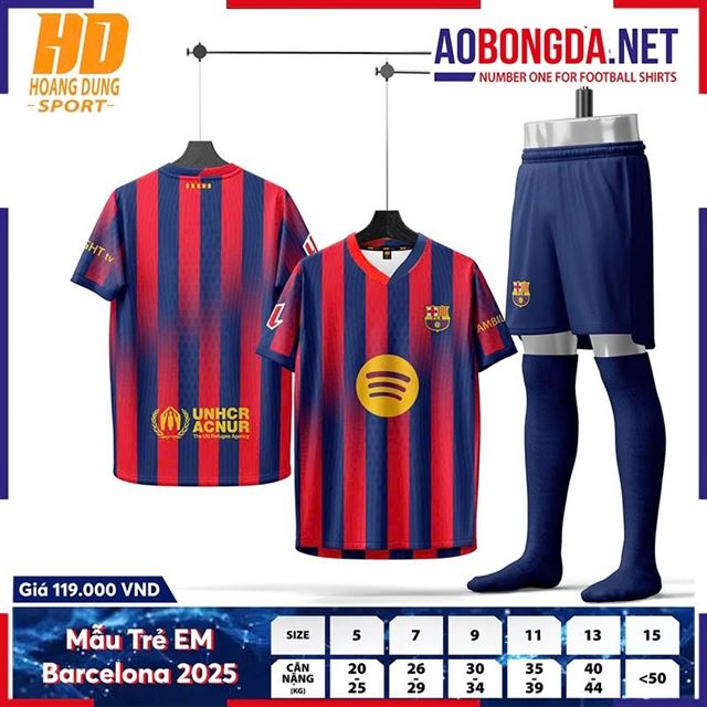Áo Bóng Đá Câu Lạc Bộ Barca Trẻ Em HD Sọc Sân Nhà 2024-2025