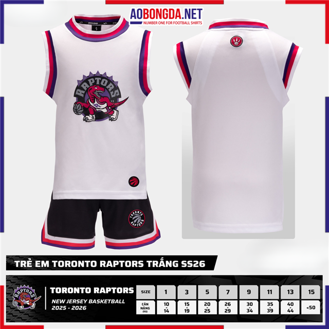 Bộ Bóng Rổ Trẻ Em Toronto Raptors Trắng