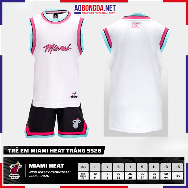 Bộ Bóng Rổ Trẻ Em Miami Heat Trắng