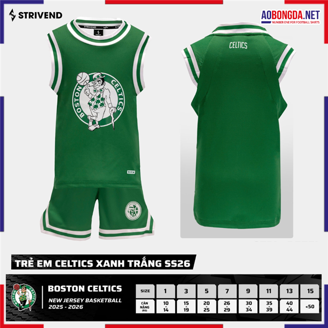 Bộ Bóng Rổ Trẻ Em Boston Celtics Xanh Trắng