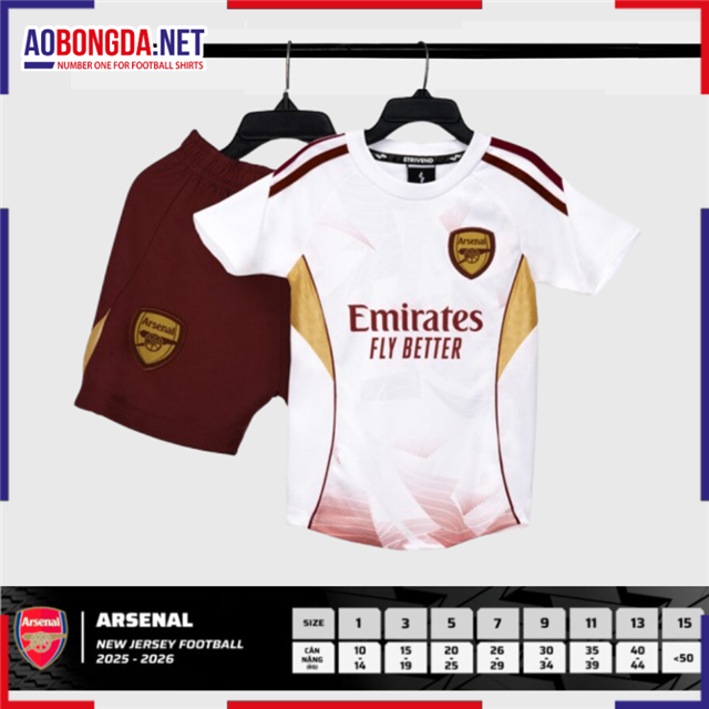 Áo Bóng Đá Câu Lạc Bộ Arsenal Trẻ Em Trắng Đỏ 2025-2026