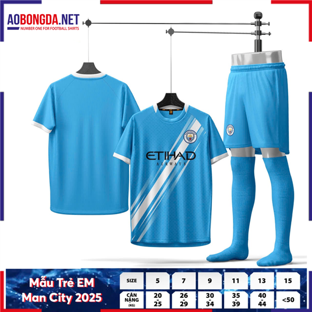 Áo Bóng Đá Câu Lạc Bộ Manchester City Trẻ Em Xanh Ngọc 2025-2026