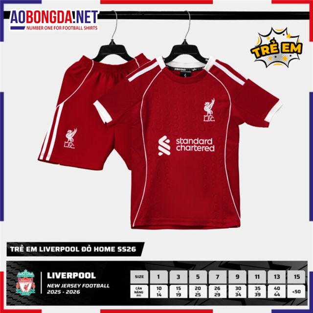 Áo Bóng Đá Câu Lạc Bộ Liverpool Trẻ Em Đỏ Sân Nhà 2025-2026