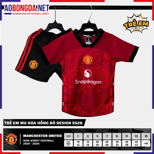 Áo Bóng Đá Câu Lạc Bộ Manchester United Trẻ Em Đỏ Hoa Hồng 2025-2026