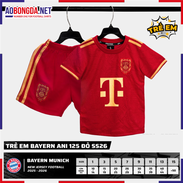 Áo Bóng Đá Câu Lạc Bộ Bayern Trẻ Em Đỏ 2025-2026
