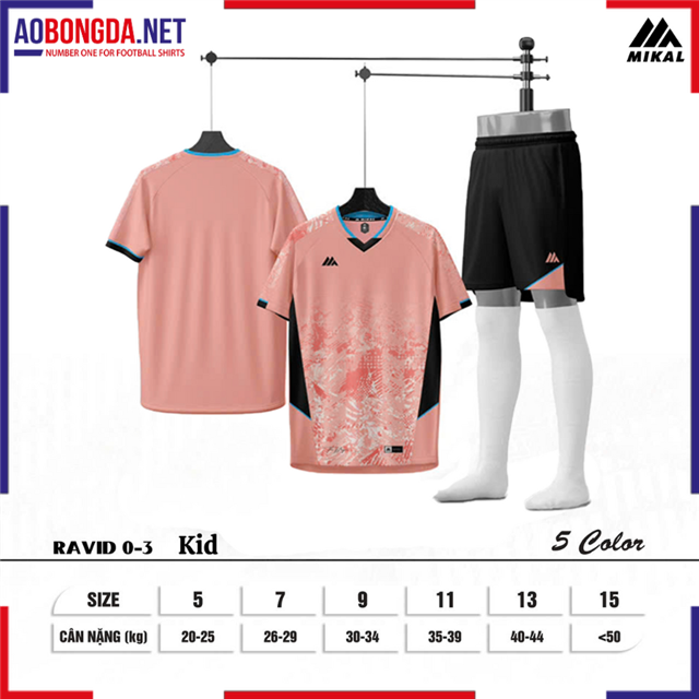 Áo Bóng Đá Không Logo Mikal Ravid K5 Trẻ Em Hồng